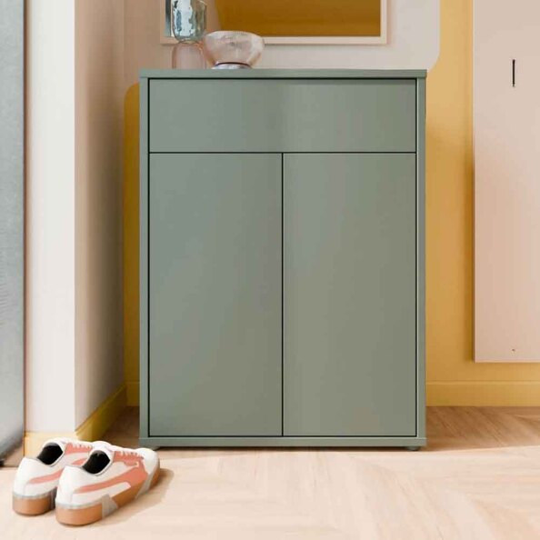 Ansley Wooden Compact Shoe Storage Cabinet with 2 Doors and 1 Drawer in Sage Green