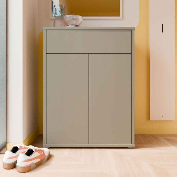 Ansley Wooden Compact Shoe Storage Cabinet with 2 Doors and 1 Drawer in Taupe