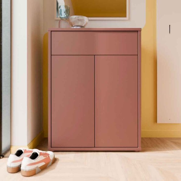 Ansley Wooden Compact Shoe Storage Cabinet with 2 Doors and 1 Drawer in Terracotta