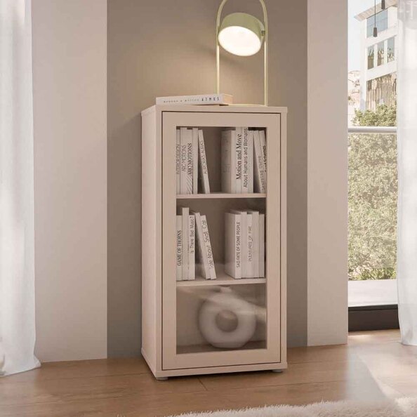 Ansley Wooden Display Cabinet with 1 Glass Door in Sand
