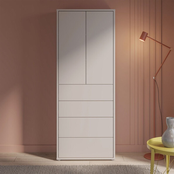 Ansley Wooden Display Cabinet with 2 Doors 4 Drawers in Sand