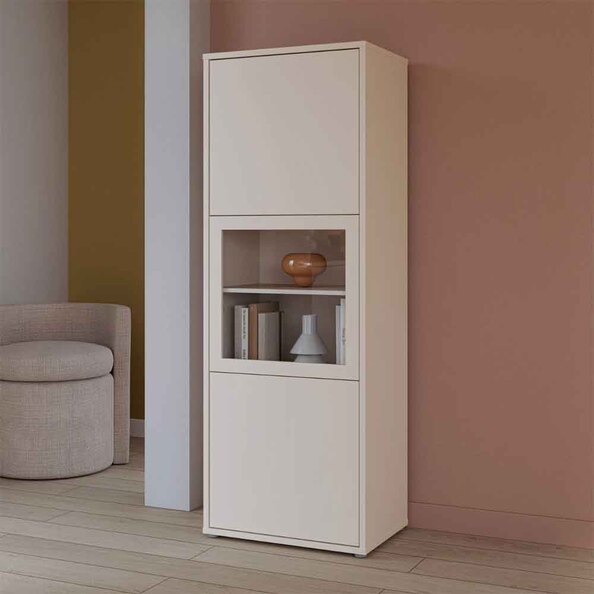 Ansley Wooden Display Cabinet with 3 Doors in Sand