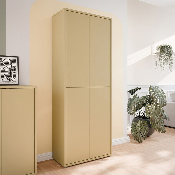 Ansley Wooden Display Cabinet with 4 Doors in Butter Yellow