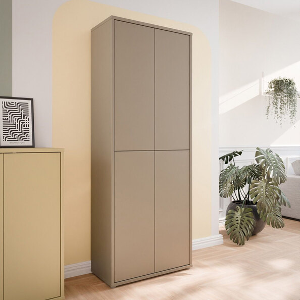 Ansley Wooden Display Cabinet with 4 Doors in Taupe
