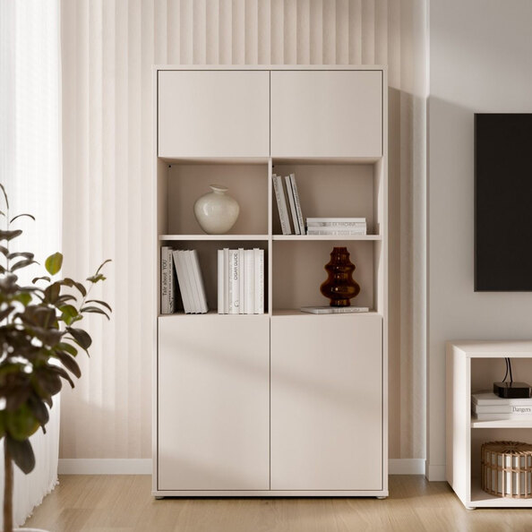 Ansley Wooden Display Unit with 4 Doors in Sand