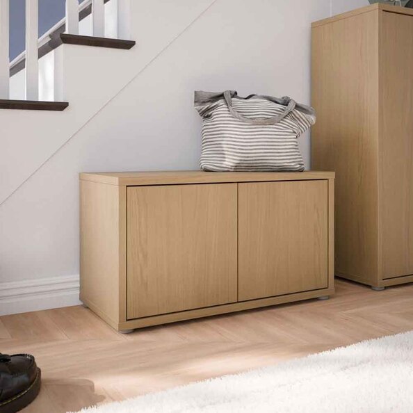 Ansley Wooden Hallway Seating Bench with 2 Doors in Elegancia Oak