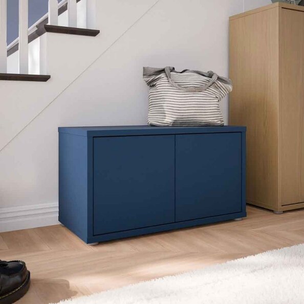 Ansley Wooden Hallway Seating Bench with 2 Doors in Night Blue