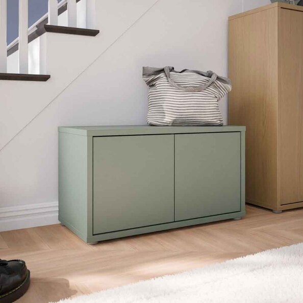 Ansley Wooden Hallway Seating Bench with 2 Doors in Sage Green