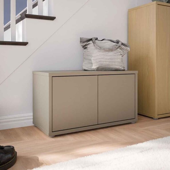 Ansley Wooden Hallway Seating Bench with 2 Doors in Taupe