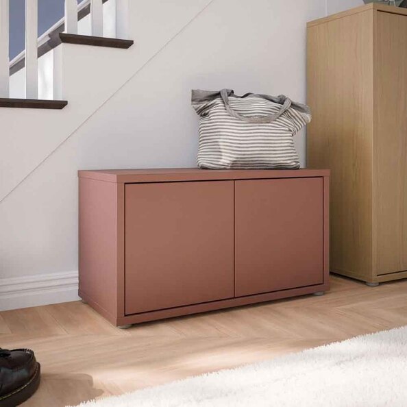 Ansley Wooden Hallway Seating Bench with 2 Doors in Terracotta