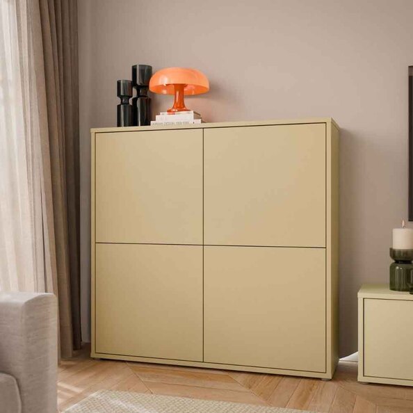 Ansley Wooden Large Storage Cabinet with 4 Doors in Butter Yellow