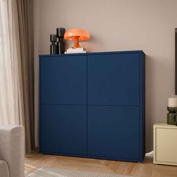 Ansley Wooden Large Storage Cabinet with 4 Doors in Night Blue