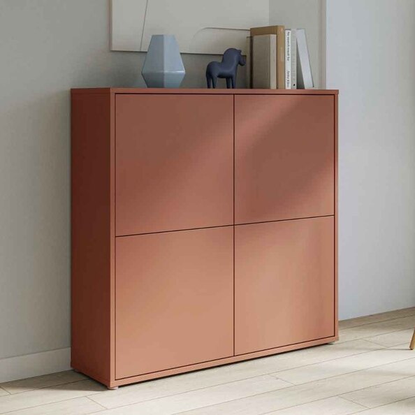 Ansley Wooden Large Storage Cabinet with 4 Doors in Terracotta