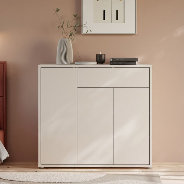 Ansley Wooden Shoe Storage Cabinet with 3 Doors and 1 Drawer in Sand