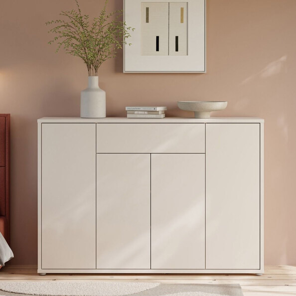 Ansley Wooden Shoe Storage Cabinet with 4 Doors and 1 Drawer in Sand