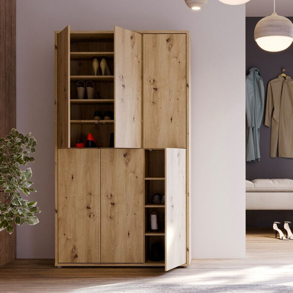 Ansley Wooden Shoe Storage Cabinet with 6 Doors in Artisan Oak