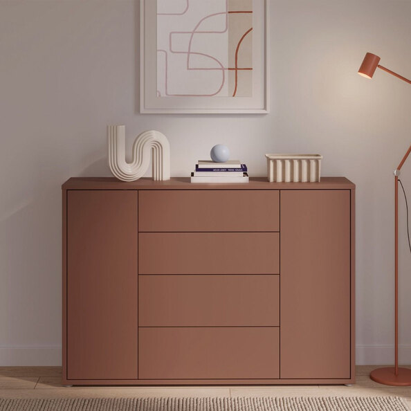 Ansley Wooden Sideboard with 2 Doors 4 Drawers in Terracotta