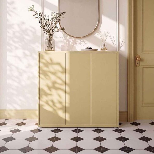Ansley Wooden Storage Cabinet with 3 Doors in Butter Yellow