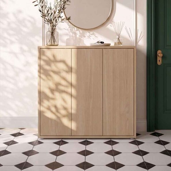Ansley Wooden Storage Cabinet with 3 Doors in Elegancia Oak