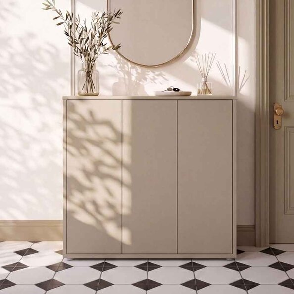 Ansley Wooden Storage Cabinet with 3 Doors in Taupe