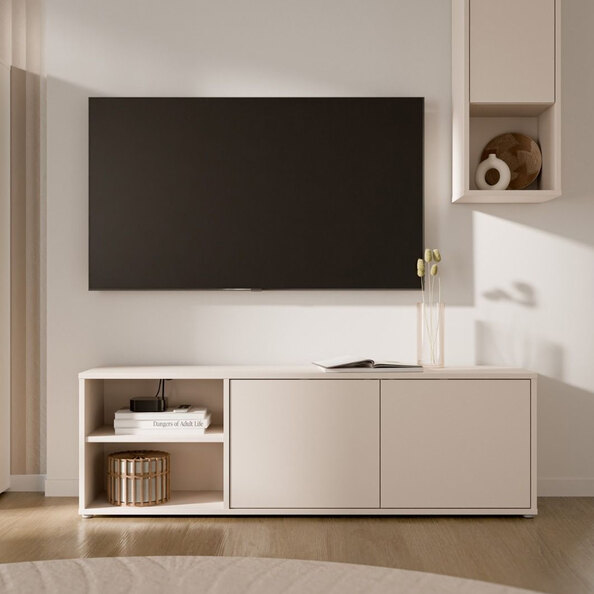 Ansley Wooden TV Stand with 2 Doors in Sand
