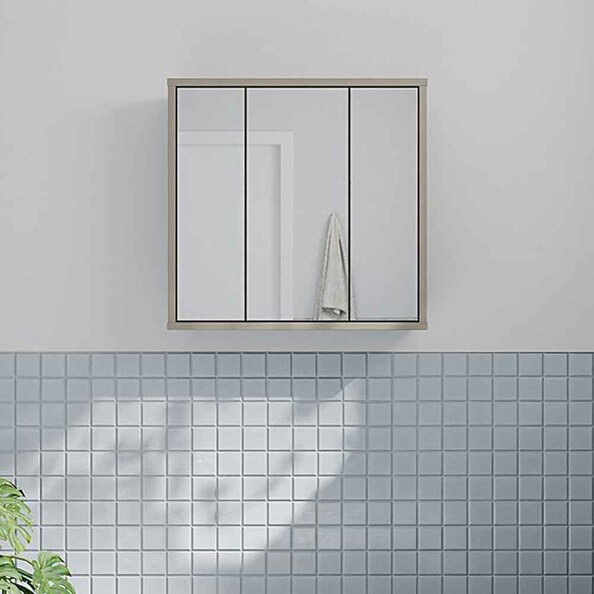Ansley Wooden Wall Mounted Bathroom Mirror Cabinet with 3 Doors in Taupe