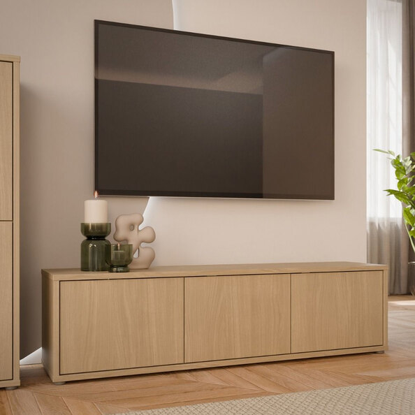 Ansley Wooden Wall Mounted TV Stand with 3 Doors in Elegancia Oak