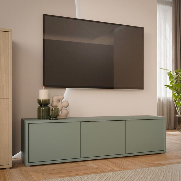 Ansley Wooden Wall Mounted TV Stand with 3 Doors in Sage Green