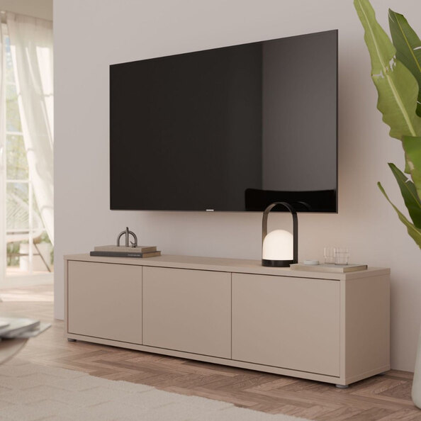 Ansley Wooden Wall Mounted TV Stand with 3 Doors in Sand