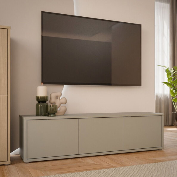 Ansley Wooden Wall Mounted TV Stand with 3 Doors in Taupe