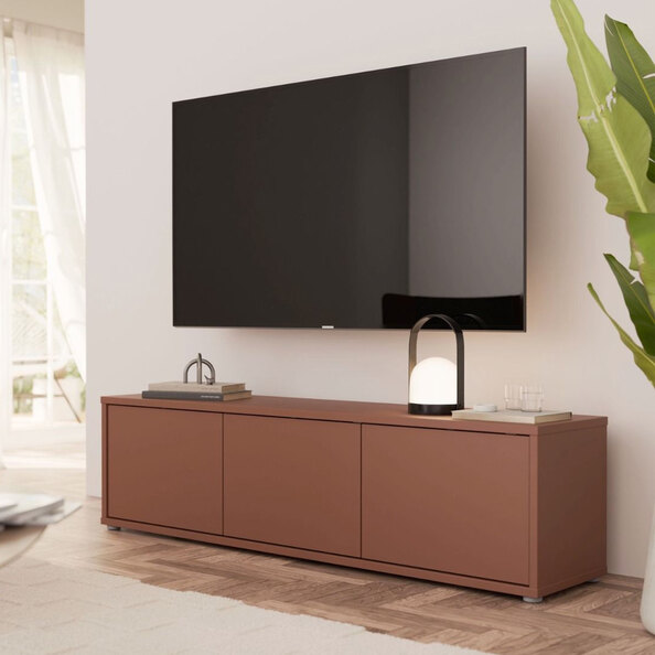 Ansley Wooden Wall Mounted TV Stand with 3 Doors in Terracotta