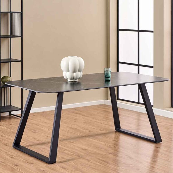 Antora Ceramic Top Dining Table with Metal Legs in Black