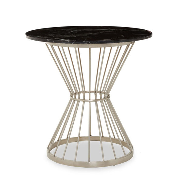 Anza Round Black Marble Top Side Table With Silver Metal Base