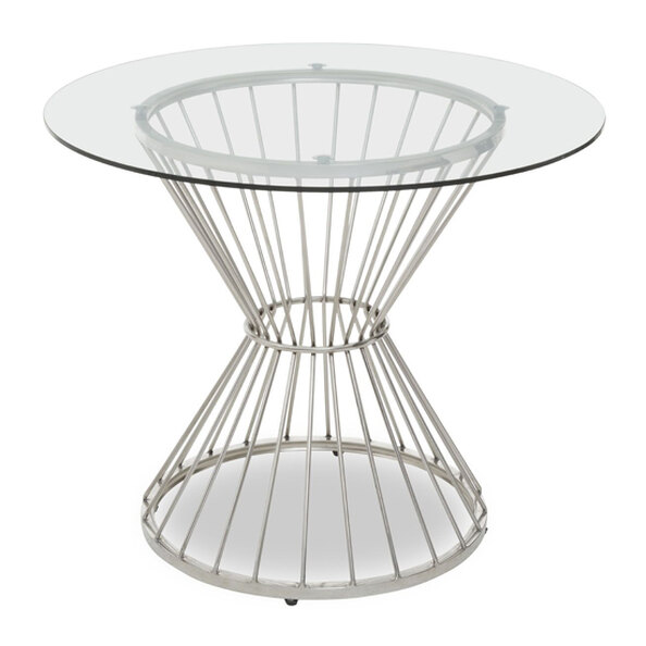Anza Round Clear Glass Top Dining Table With Silver Metal Base
