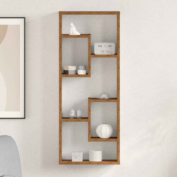 Aponka 36cm Wooden Wall Shelving Unit With 6 Shelves - Brown