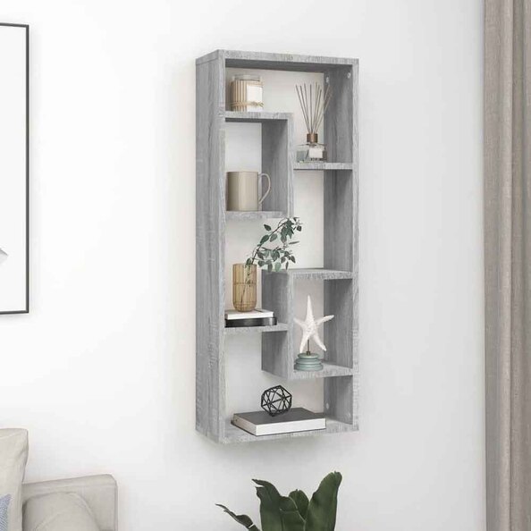 Aponka 36cm Wooden Wall Shelving Unit With 6 Shelves - Grey Sonoma