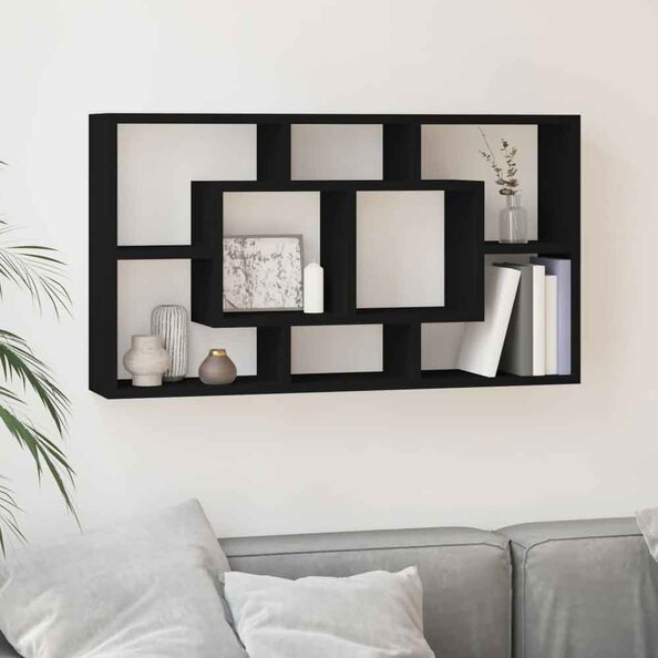 Aponka 80cm Wooden Wall Shelving Unit With 8 Shelves - Black