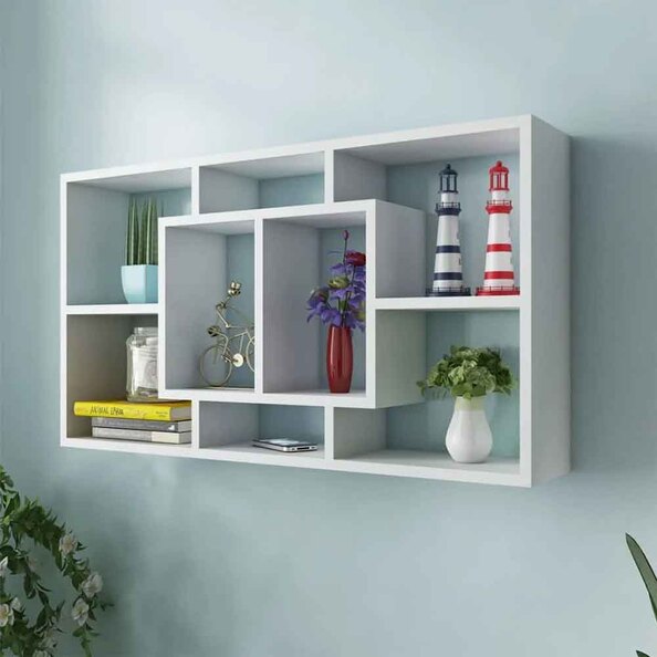 Aponka 80cm Wooden Wall Shelving Unit With 8 Shelves - White