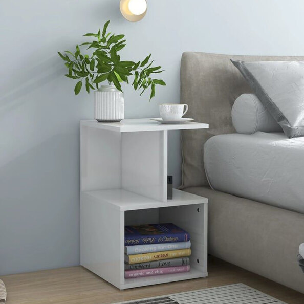Aponka High Gloss Bedside Cabinet With 1 Self - White