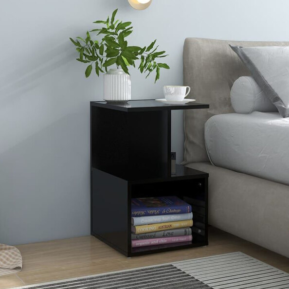 Aponka Wooden Bedside Cabinet With 1 Self - Black