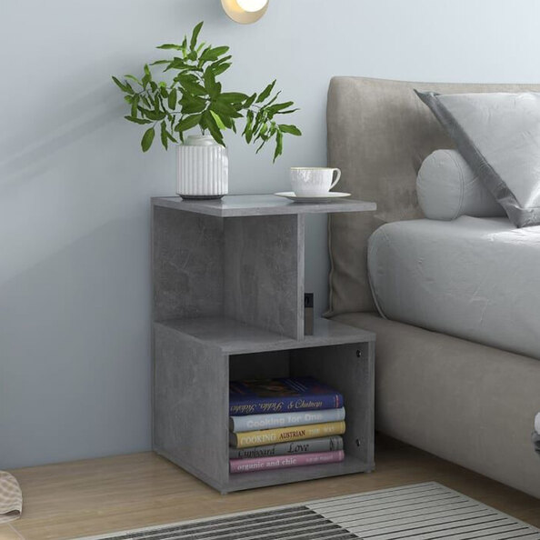 Aponka Wooden Bedside Cabinet With 1 Self - Concrete Grey