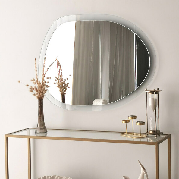 Aqua Gusto Asymmetric Wall Mirror with Transparent Tempered Glass