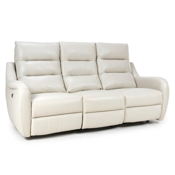 Arcata Faux Leather Electric Recliner 3 Seater Sofa In Chalk