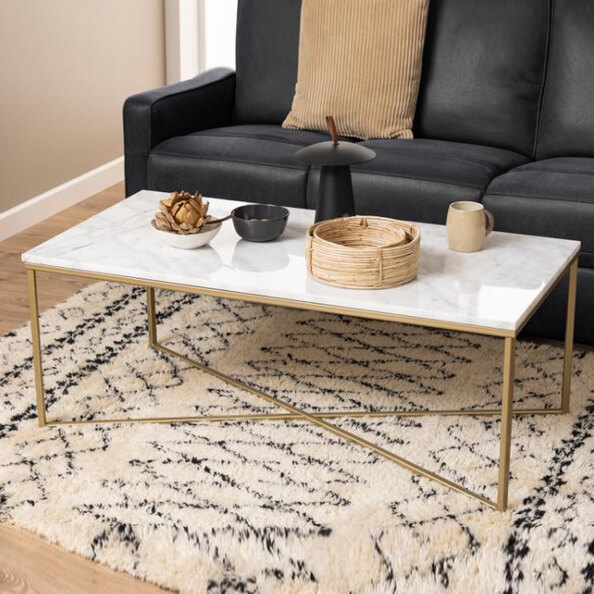 Arcata Marble Rectangular Coffee Table In White