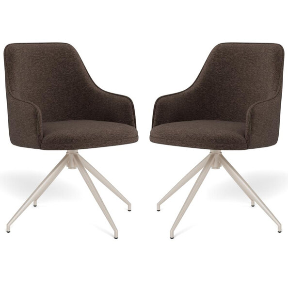 Arden Fabric Swivel Dining Chairs With Grey Legs in Pair - Brown