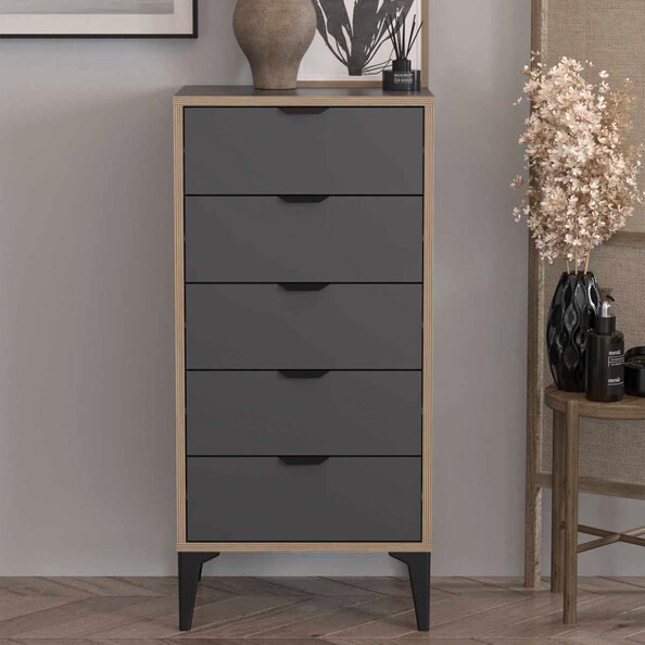 Arden Wooden Chest Of 5 Drawers in Anthracite