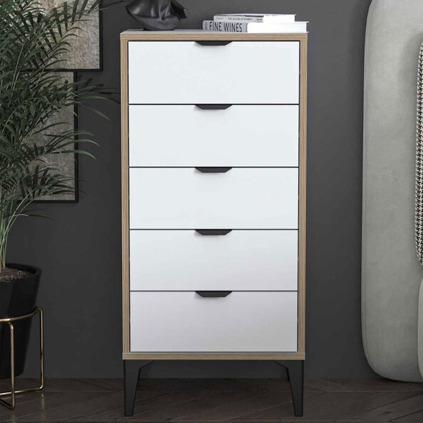Arden Wooden Chest Of 5 Drawers in White