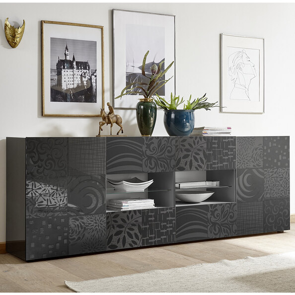 Ardent High Gloss Sideboard With 2 Doors 4 Drawers In Grey