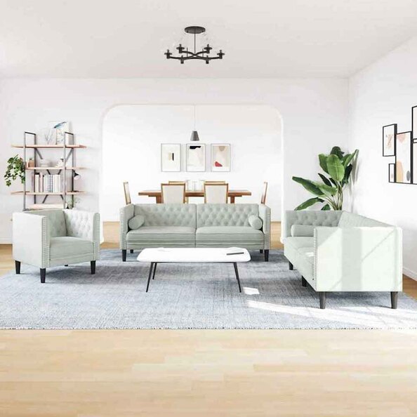 Ardino Velvet 3+2+1 Sofa Set In Light Grey