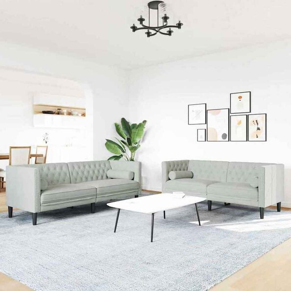 Ardino Velvet 3+2 Sofa Set In Light Grey
